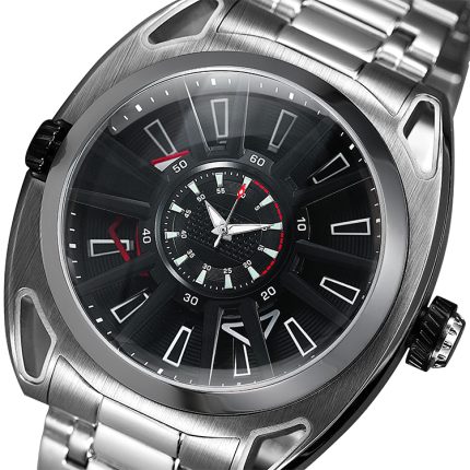 Stainless Steel Mechanical Watch Hip Hop Dual Movement Luxury Watch Steel Color Luminous Quartz Men's Watch