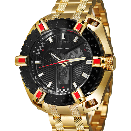 10BAR Water Resistance Wheel Series Gold Stainless Steel Watch for Men with Luminous Function