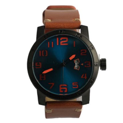 Custom Black Large Stainless Steel Men's Leather Watch
